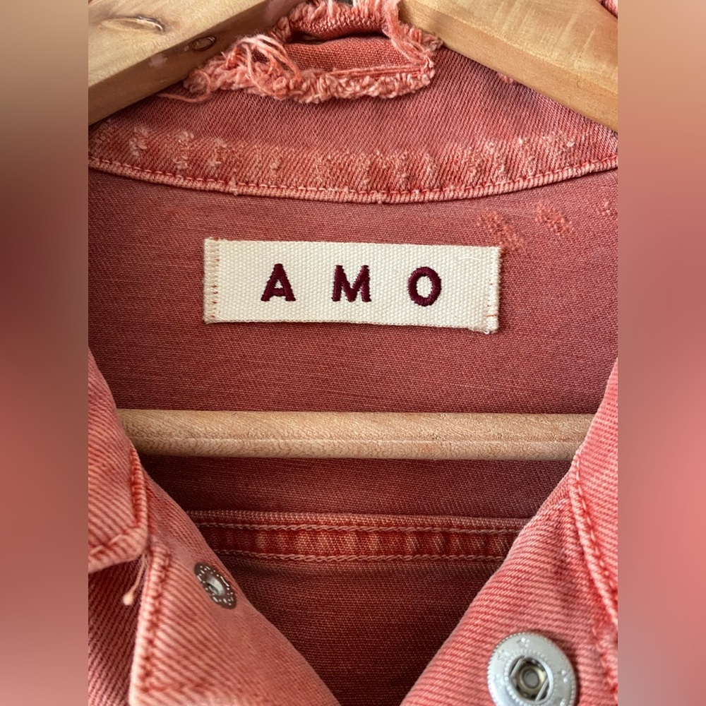 NWOT Womens Amo Pop Canyon Rose Snap Button Distressed Denim Jacket size L - Picture 5 of 16